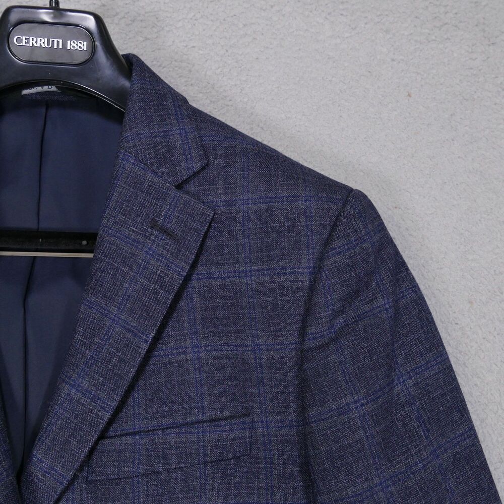 Jos A Bank Traveler Sport Coat Blazer Men 42R SLIM Fit Blue Plaid Wool